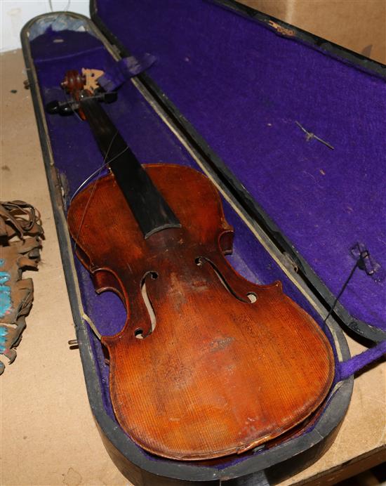 Violin in case  (AF) - (coffin case)(-)